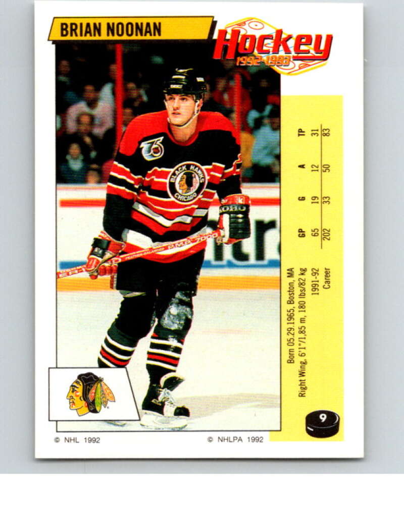 1992-93 Panini Stickers Hockey #9 Brian Noonan Chicago Blackhawks V82461 Image 1