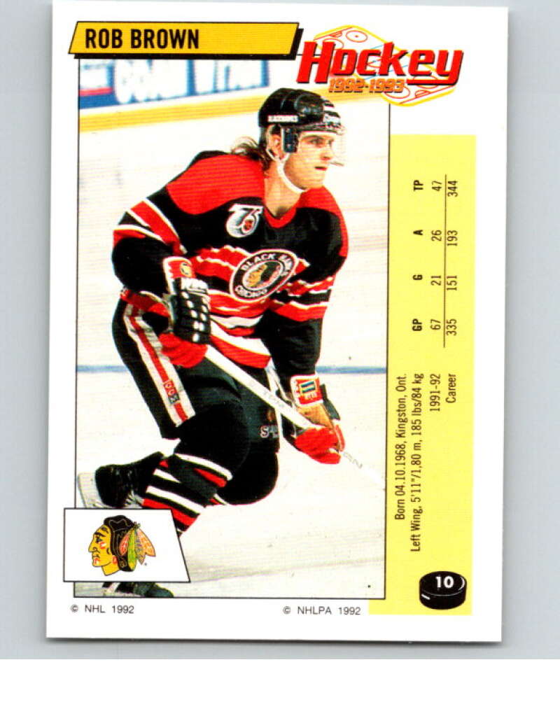 1992-93 Panini Stickers Hockey #10 Rob Brown Chicago Blackhawks V82462 Image 1