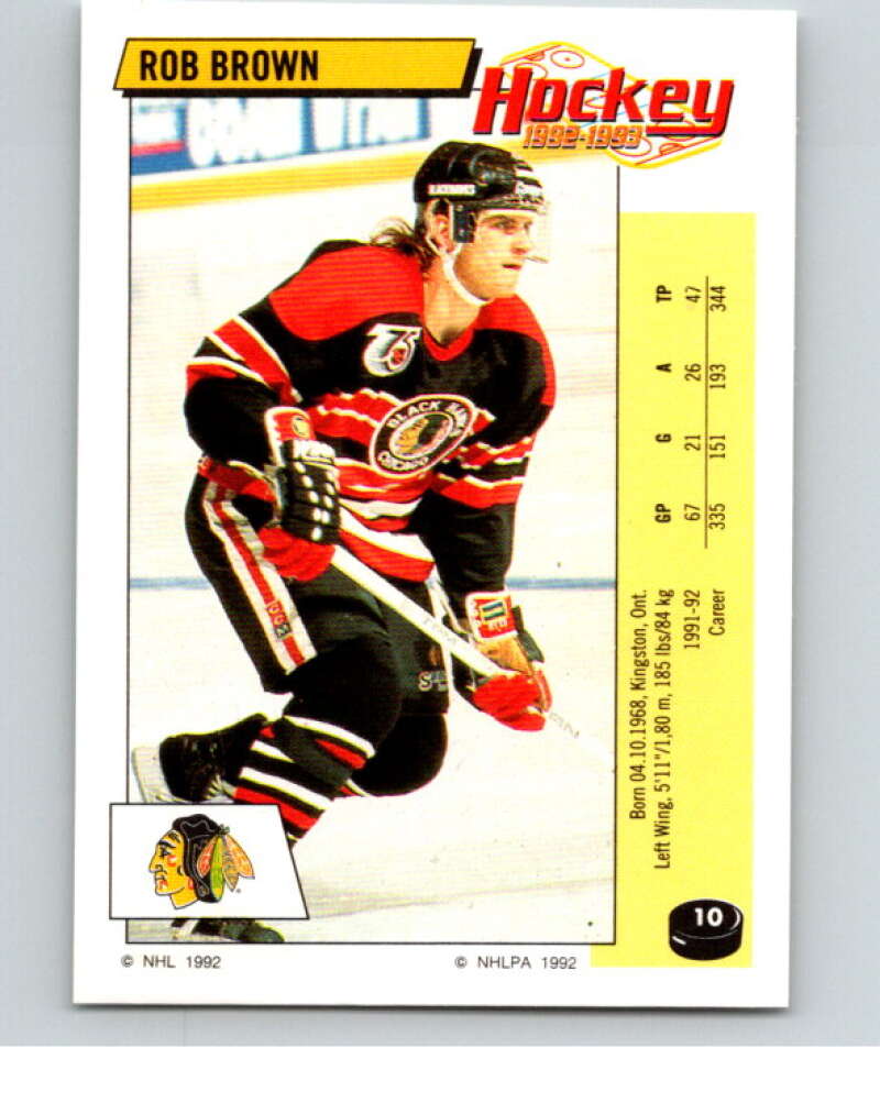 1992-93 Panini Stickers Hockey #10 Rob Brown Chicago Blackhawks V82463 Image 1