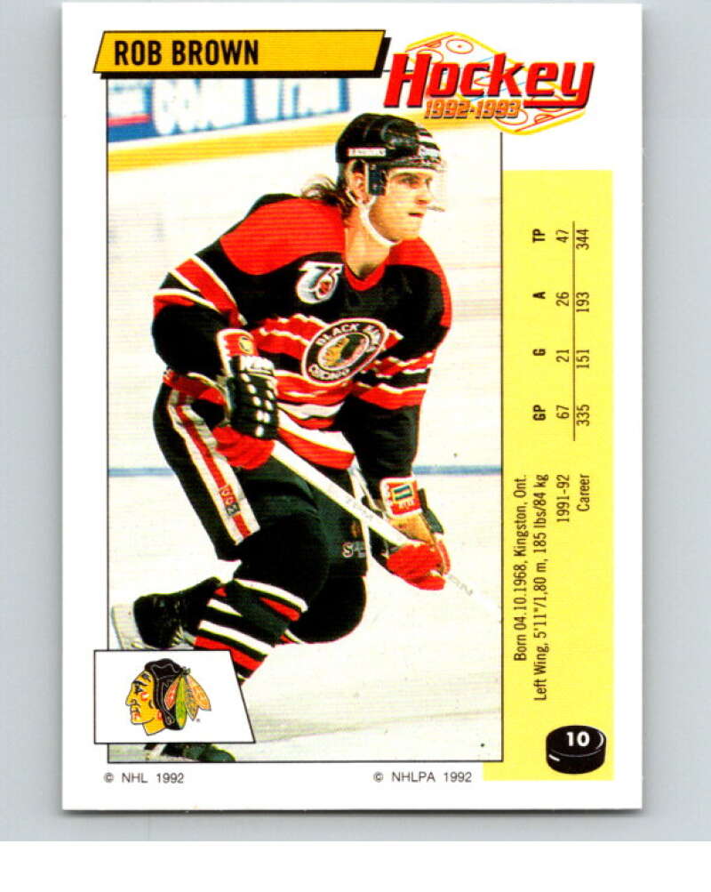 1992-93 Panini Stickers Hockey #10 Rob Brown Chicago Blackhawks V82464 Image 1