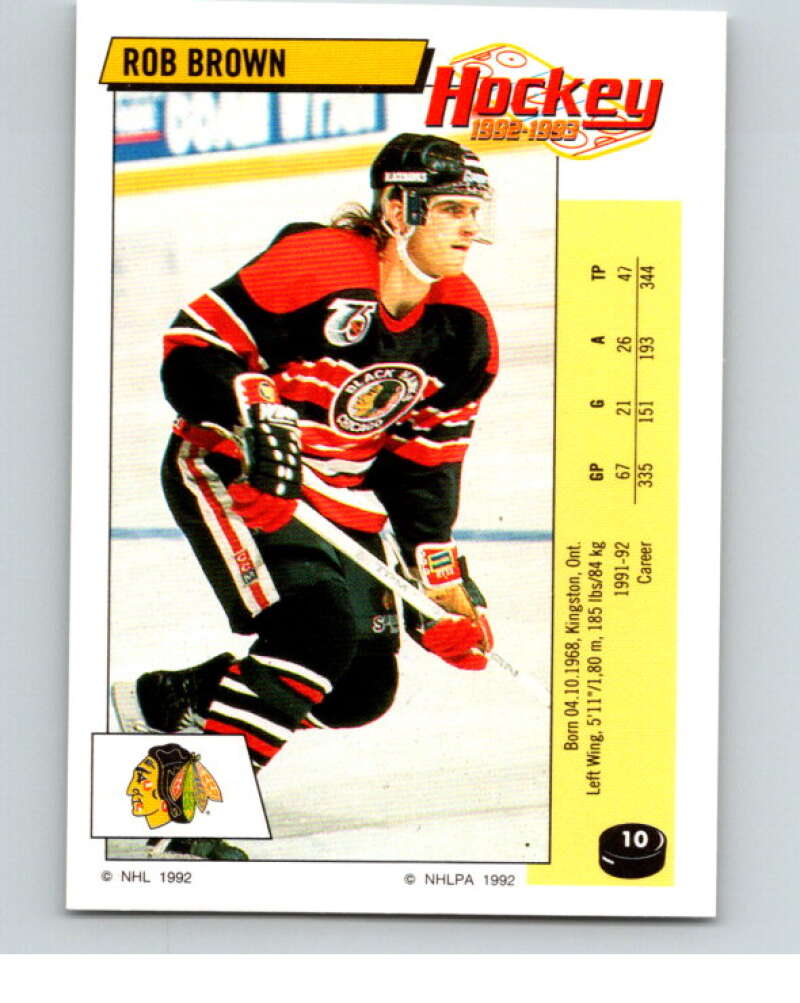 1992-93 Panini Stickers Hockey #10 Rob Brown Chicago Blackhawks V82465 Image 1