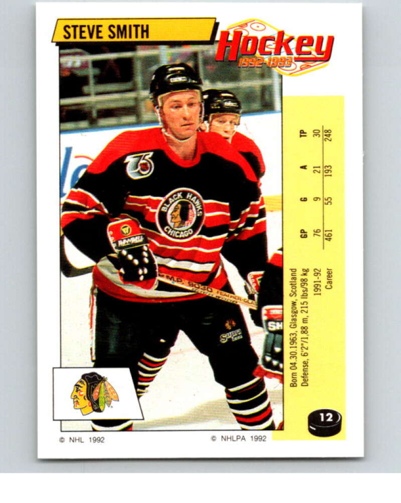 1992-93 Panini Stickers Hockey #12 Steve Smith Chicago Blackhawks V82467 Image 1