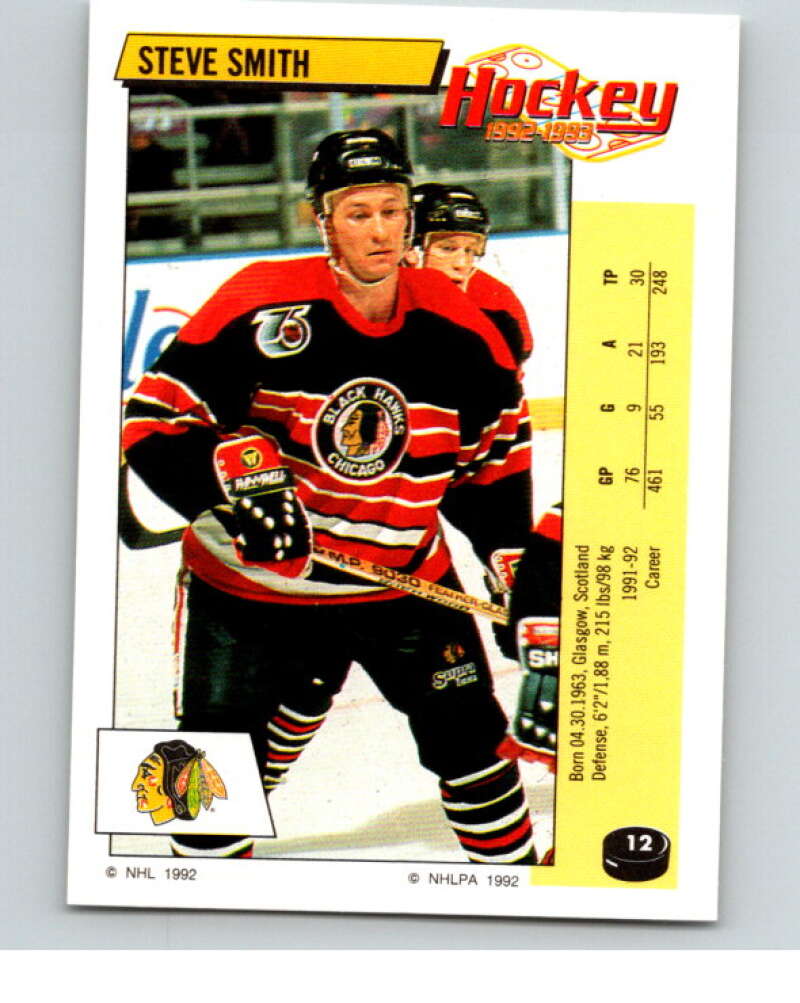 1992-93 Panini Stickers Hockey #12 Steve Smith Chicago Blackhawks V82468 Image 1