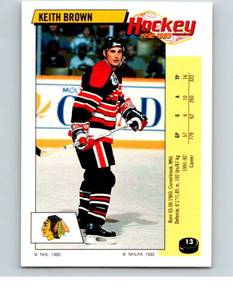 1992-93 Panini Stickers Hockey #13 Keith Brown Chicago Blackhawks V82469 Image 1