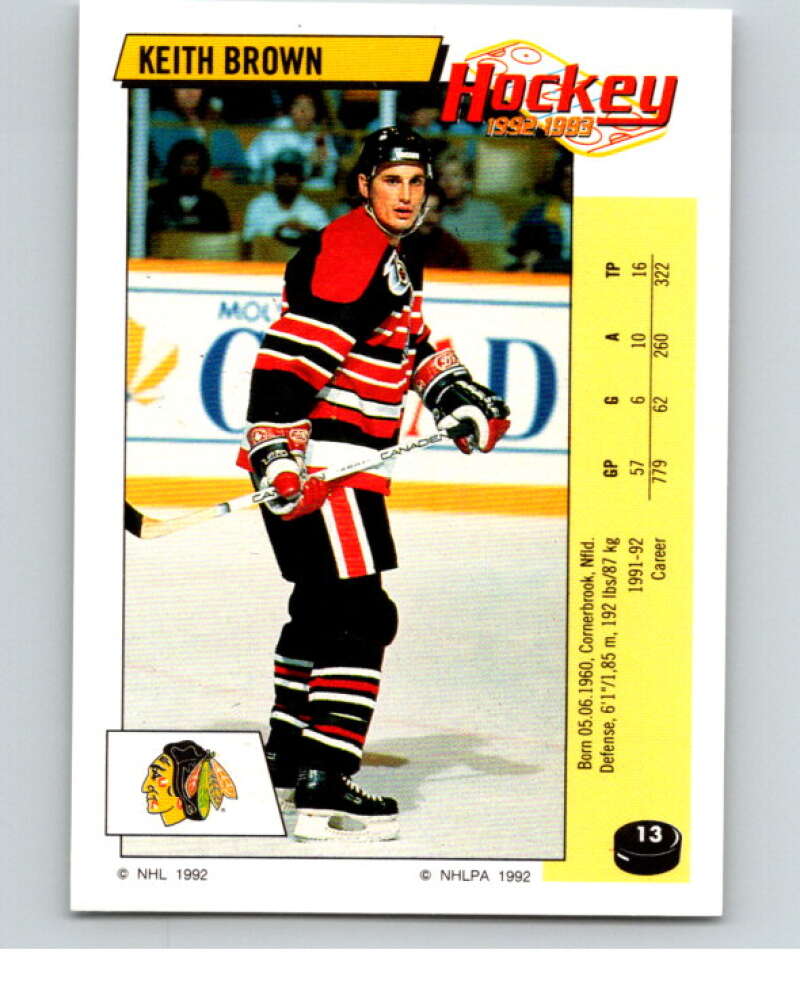1992-93 Panini Stickers Hockey #13 Keith Brown Chicago Blackhawks V82471 Image 1