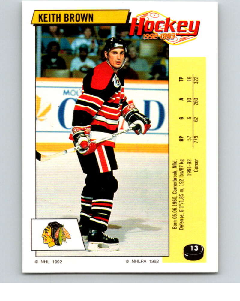 1992-93 Panini Stickers Hockey #13 Keith Brown Chicago Blackhawks V82472 Image 1