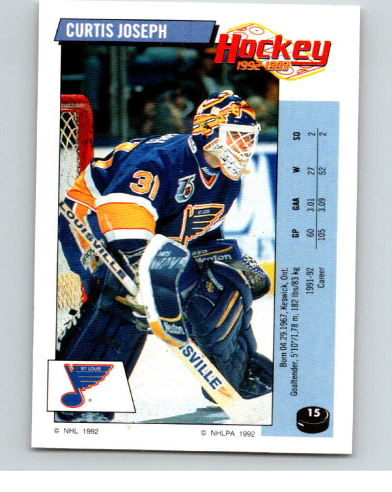 1992-93 Panini Stickers Hockey #15 Curtis Joseph St. Louis Blues V82478 Image 1
