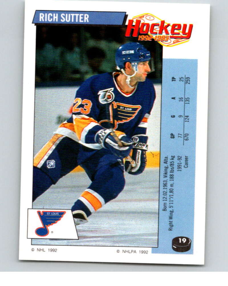 1992-93 Panini Stickers Hockey #19 Rich Sutter St. Louis Blues V82483 Image 1