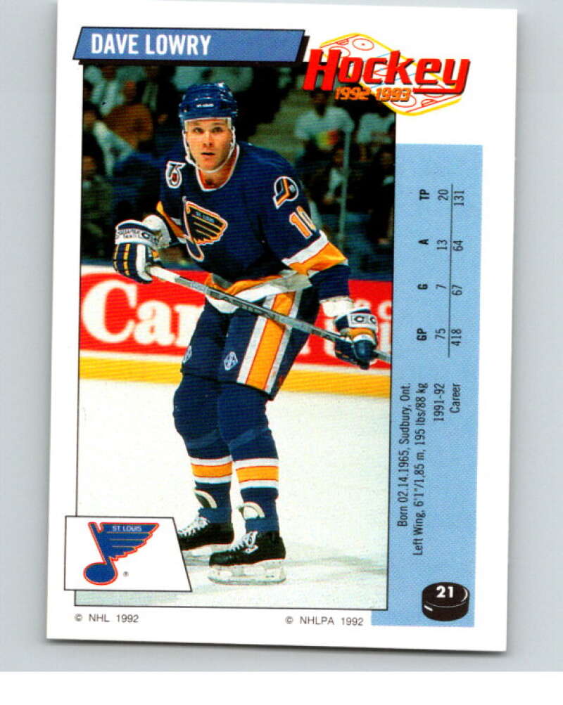 1992-93 Panini Stickers Hockey #21 Dave Lowry St. Louis Blues V82486 Image 1