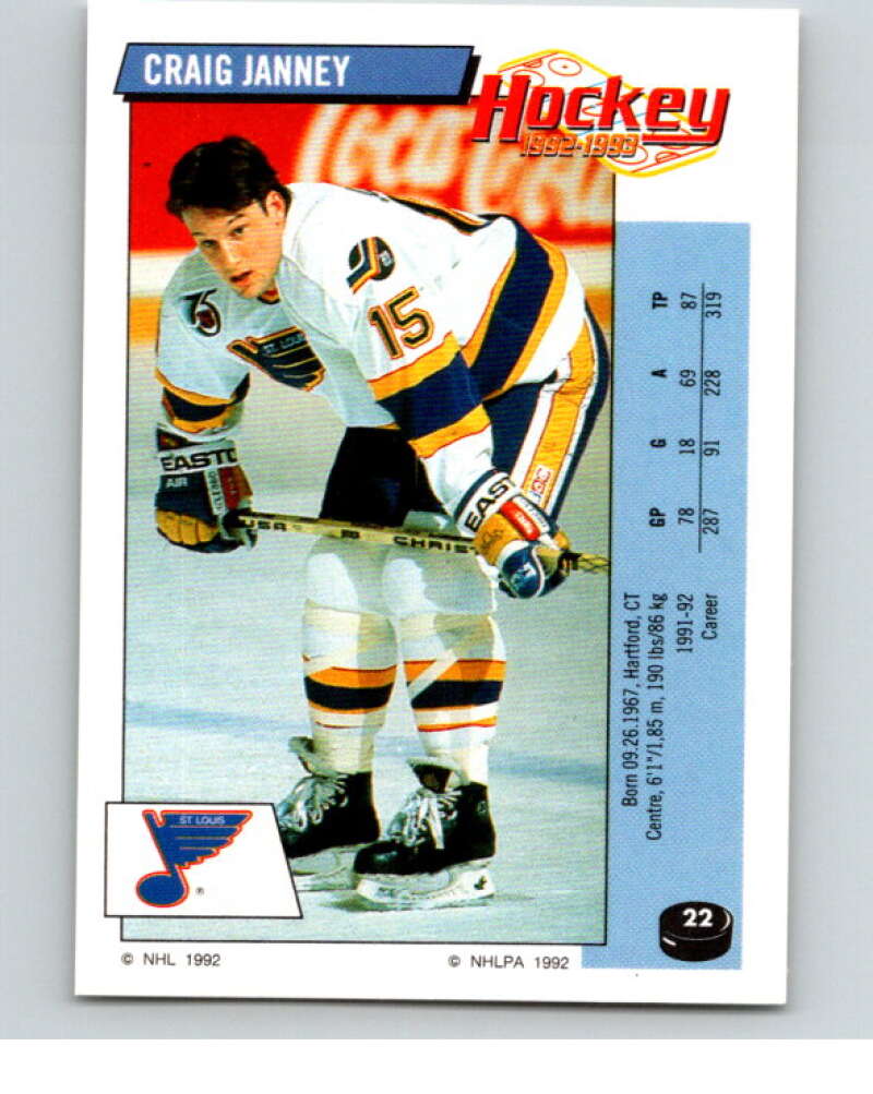 1992-93 Panini Stickers Hockey #22 Craig Janney St. Louis Blues V82488 Image 1