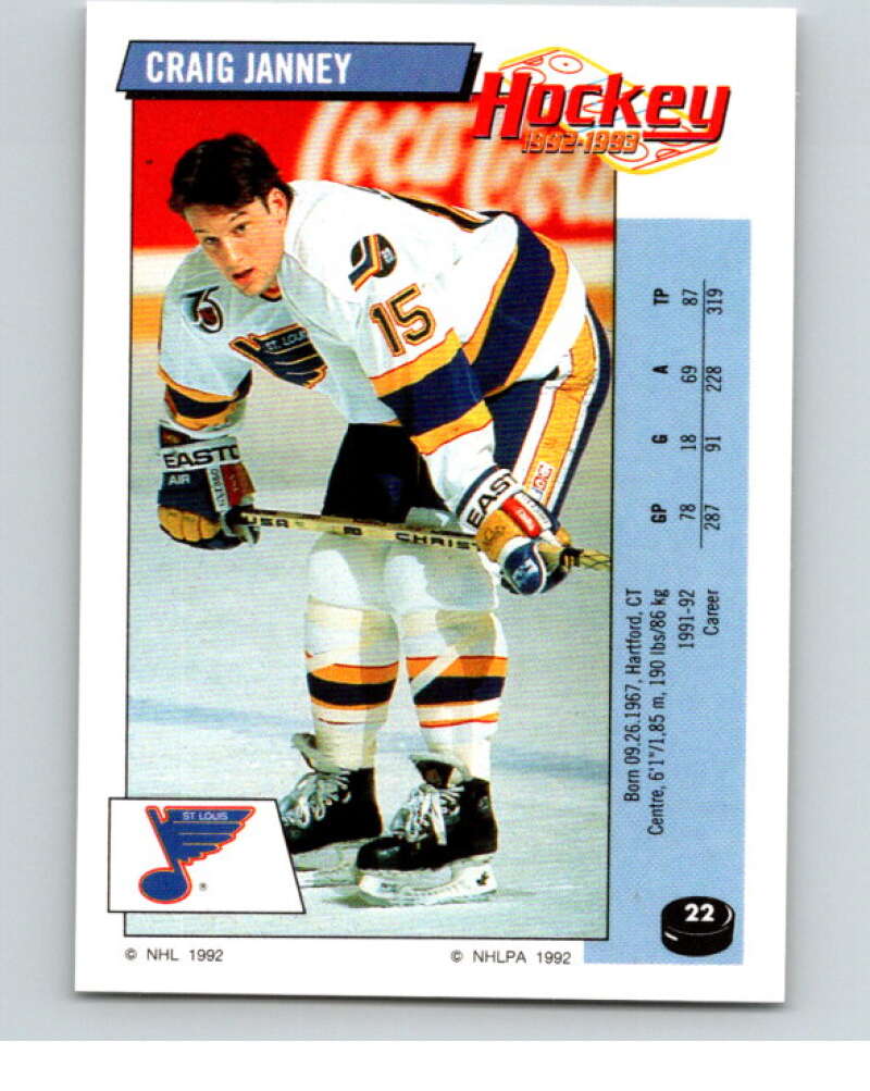 1992-93 Panini Stickers Hockey #22 Craig Janney St. Louis Blues V82489 Image 1
