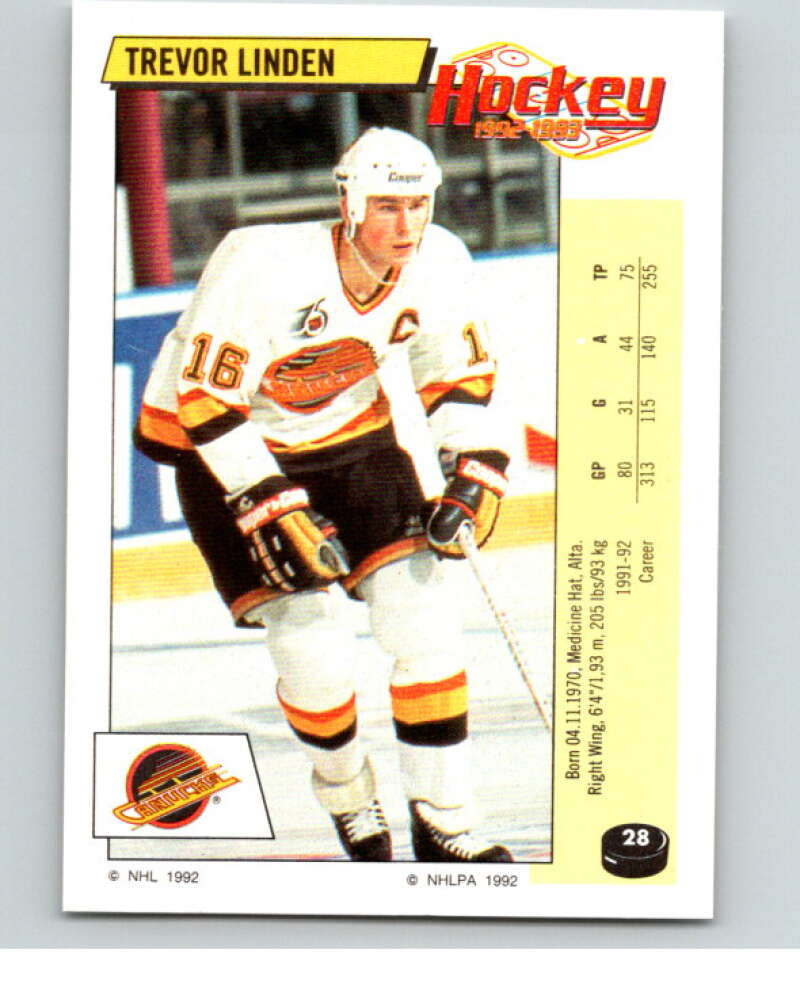 1992-93 Panini Stickers Hockey #28 Trevor Linden Vancouver Canucks V82501 Image 1