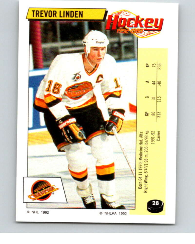 1992-93 Panini Stickers Hockey #28 Trevor Linden Vancouver Canucks V82502 Image 1