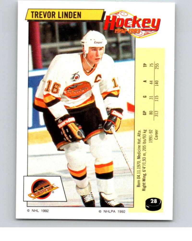 1992-93 Panini Stickers Hockey #28 Trevor Linden Vancouver Canucks V82503 Image 1