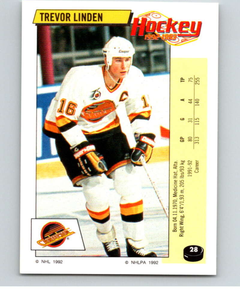1992-93 Panini Stickers Hockey #28 Trevor Linden Vancouver Canucks V82504 Image 1