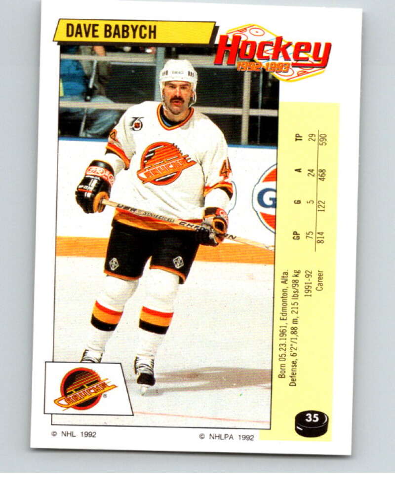 1992-93 Panini Stickers Hockey #35 Dave Babych Vancouver Canucks V82524 Image 1