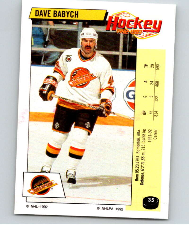 1992-93 Panini Stickers Hockey #35 Dave Babych Vancouver Canucks V82527 Image 1