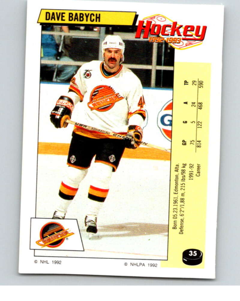 1992-93 Panini Stickers Hockey #35 Dave Babych Vancouver Canucks V82528 Image 1