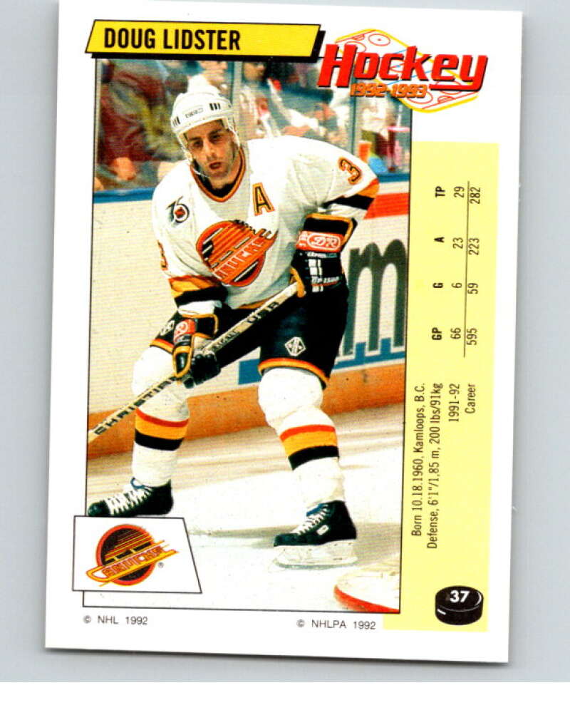1992-93 Panini Stickers Hockey #37 Doug Lidster Vancouver Canucks V82531 Image 1