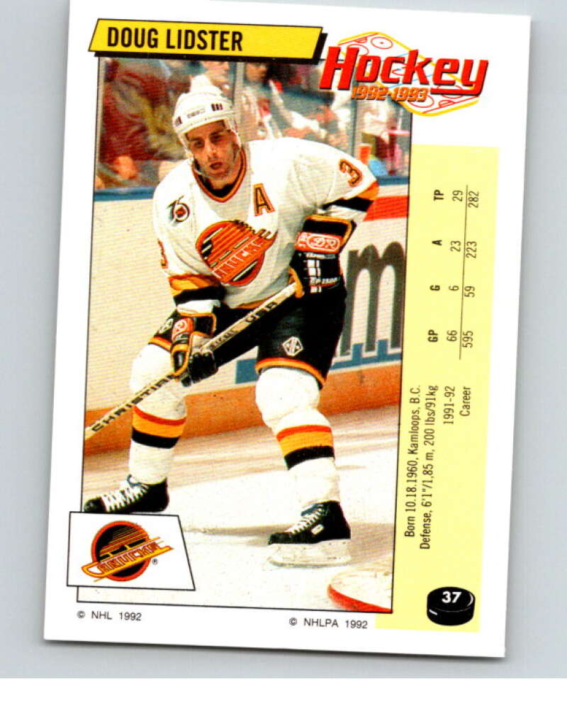 1992-93 Panini Stickers Hockey #37 Doug Lidster Vancouver Canucks V82532 Image 1