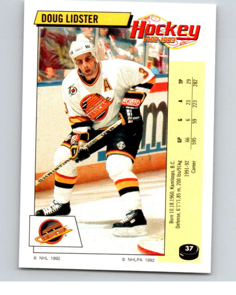 1992-93 Panini Stickers Hockey #37 Doug Lidster Vancouver Canucks V82533 Image 1