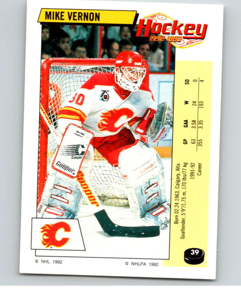 1992-93 Panini Stickers Hockey #39 Mike Vernon Calgary Flames V82536 Image 1
