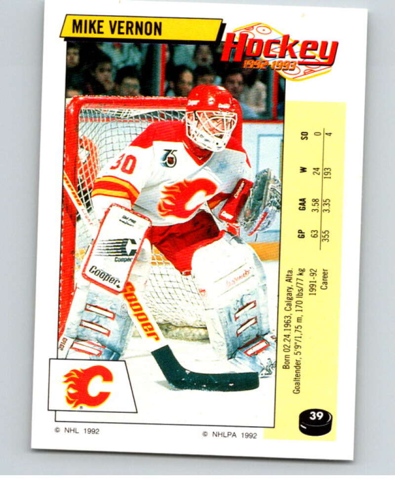 1992-93 Panini Stickers Hockey #39 Mike Vernon Calgary Flames V82537 Image 1