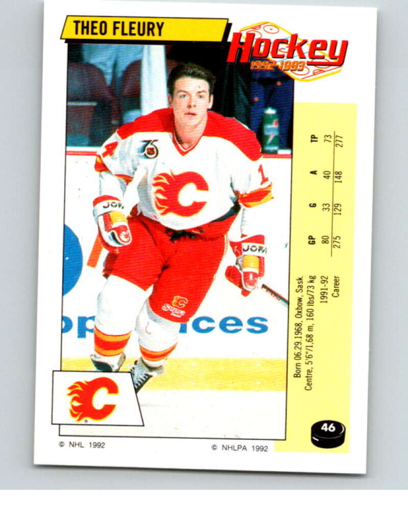 1992-93 Panini Stickers Hockey #46 Theo Fleury Calgary Flames V82550 Image 1