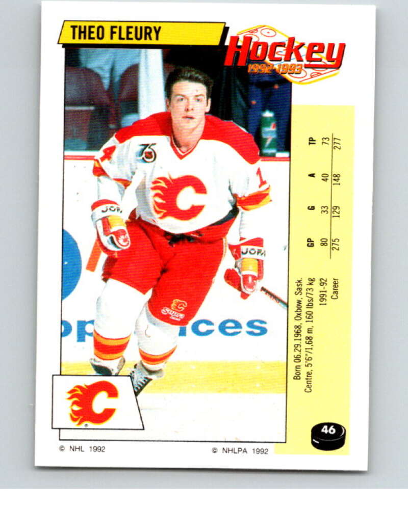 1992-93 Panini Stickers Hockey #46 Theo Fleury Calgary Flames V82553 Image 1