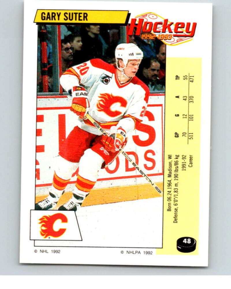 1992-93 Panini Stickers Hockey #48 Gary Suter Calgary Flames V82557 Image 1
