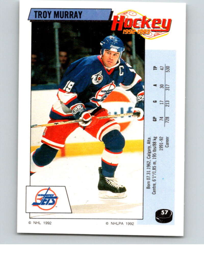 1992-93 Panini Stickers Hockey #57 Troy Murray Winnipeg Jets V82574 Image 1