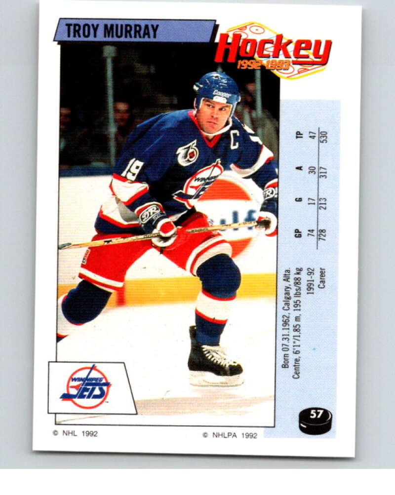 1992-93 Panini Stickers Hockey #57 Troy Murray Winnipeg Jets V82575 Image 1