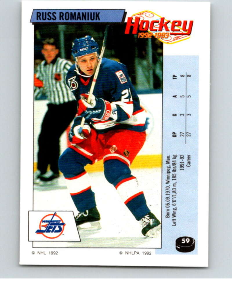 1992-93 Panini Stickers Hockey #59 Russ Romaniuk Winnipeg Jets V82578 Image 1