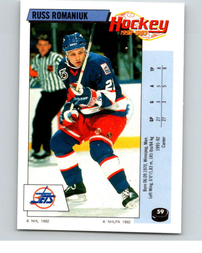 1992-93 Panini Stickers Hockey #59 Russ Romaniuk Winnipeg Jets V82579 Image 1