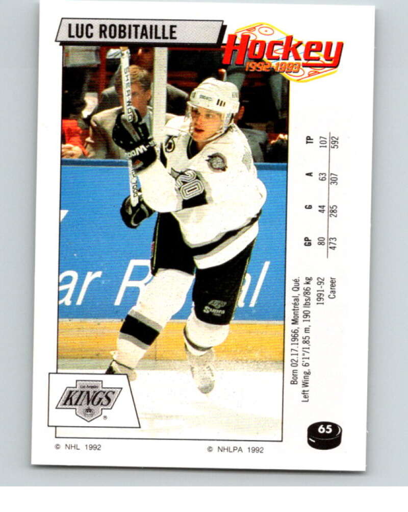 1992-93 Panini Stickers Hockey #65 Luc Robitaille Los Angeles Kings V82589 Image 1