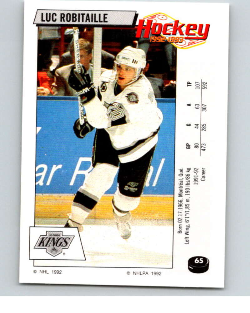 1992-93 Panini Stickers Hockey #65 Luc Robitaille Los Angeles Kings V82591 Image 1