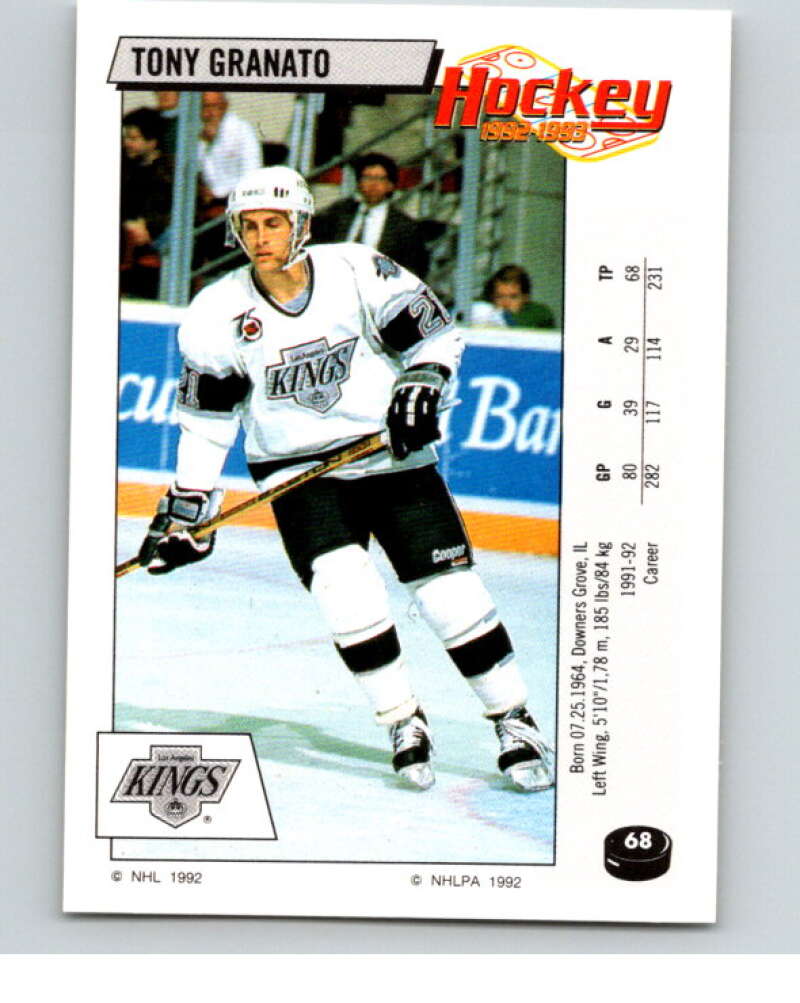 1992-93 Panini Stickers Hockey #68 Tony Granato Los Angeles Kings V82593 Image 1