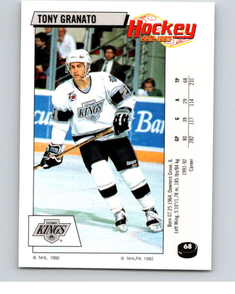 1992-93 Panini Stickers Hockey #68 Tony Granato Los Angeles Kings V82594 Image 1