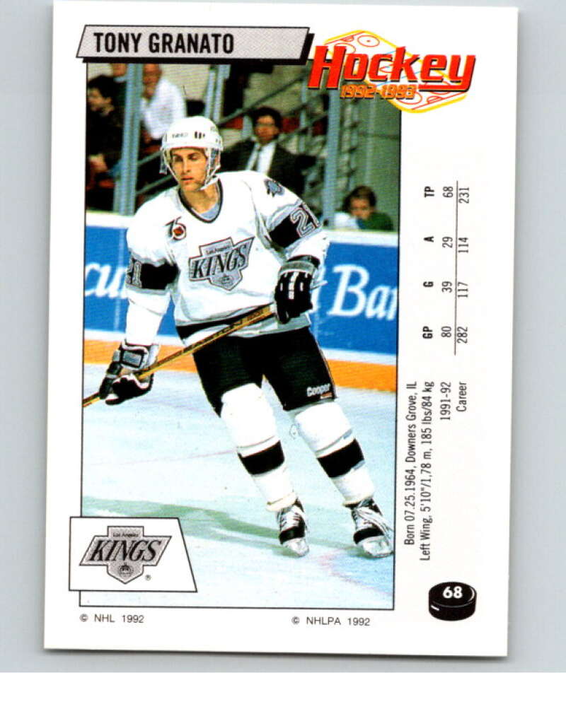 1992-93 Panini Stickers Hockey #68 Tony Granato Los Angeles Kings V82597 Image 1