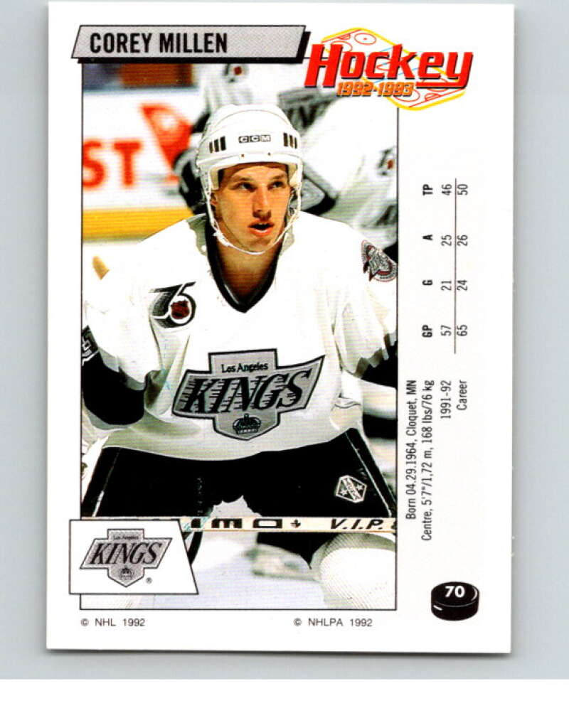 1992-93 Panini Stickers Hockey #70 Corey Millen Los Angeles Kings V82600 Image 1
