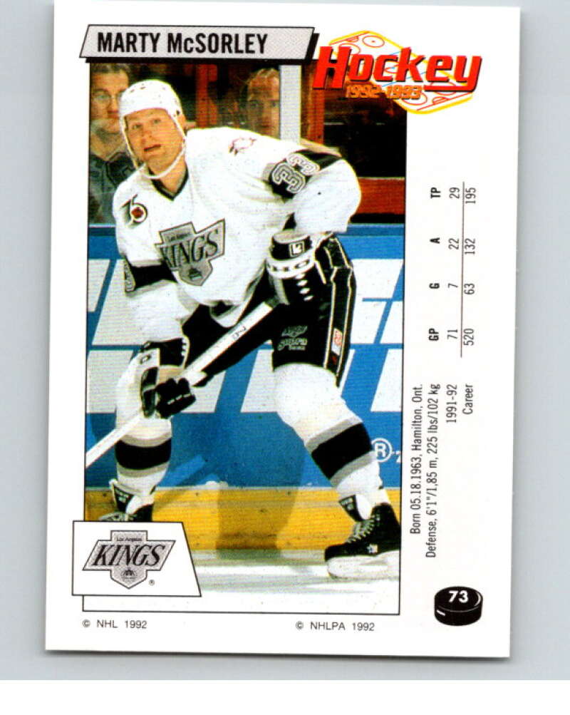 1992-93 Panini Stickers Hockey #73 Marty McSorley Los Angeles Kings V82602 Image 1