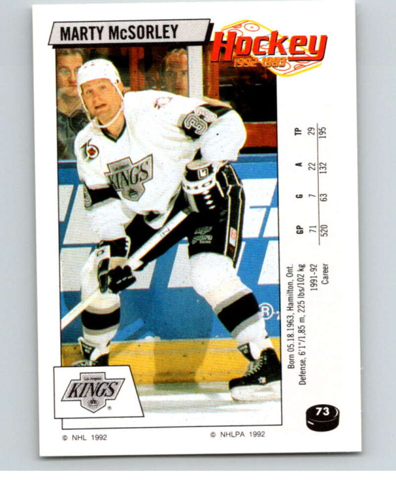 1992-93 Panini Stickers Hockey #73 Marty McSorley Los Angeles Kings V82605 Image 1
