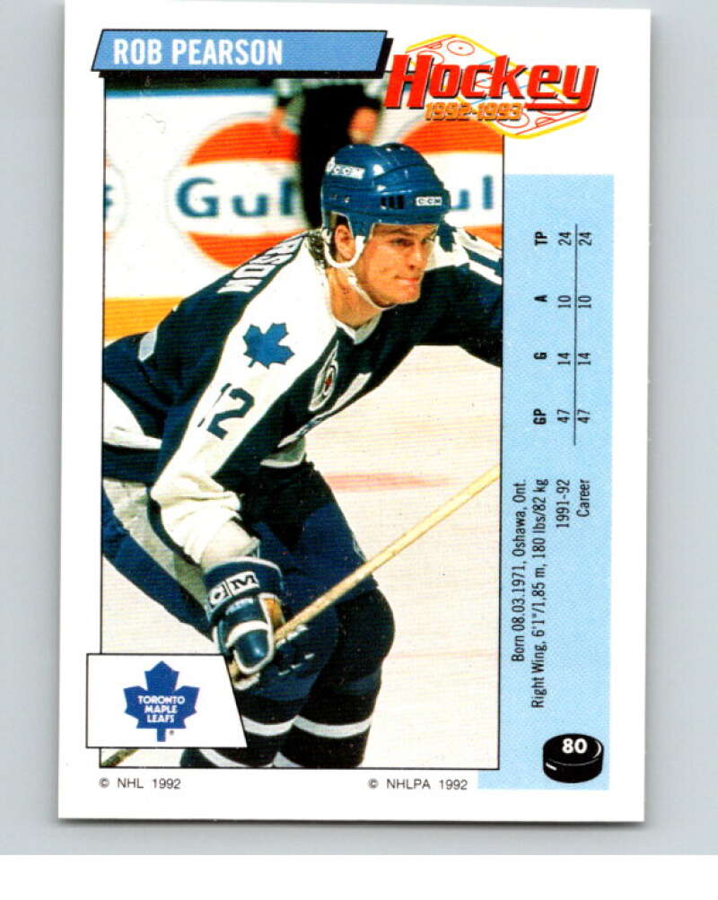 1992-93 Panini Stickers Hockey #80 Rob Pearson Toronto Maple Leafs V82615 Image 1