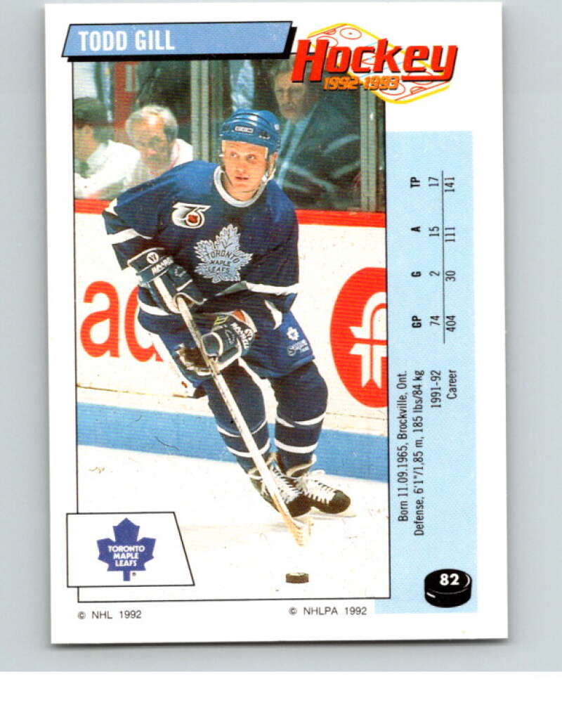 1992-93 Panini Stickers Hockey #82 Todd Gill Toronto Maple Leafs V82616 Image 1