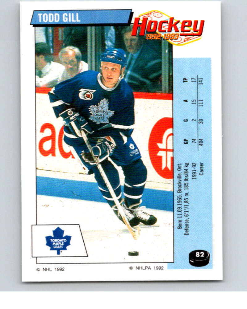 1992-93 Panini Stickers Hockey #82 Todd Gill Toronto Maple Leafs V82617 Image 1