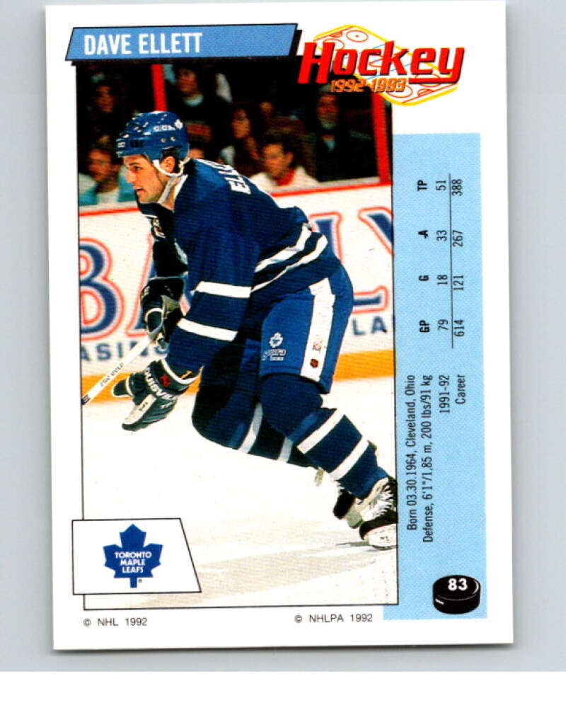1992-93 Panini Stickers Hockey #83 Dave Ellett Toronto Maple Leafs V82619 Image 1