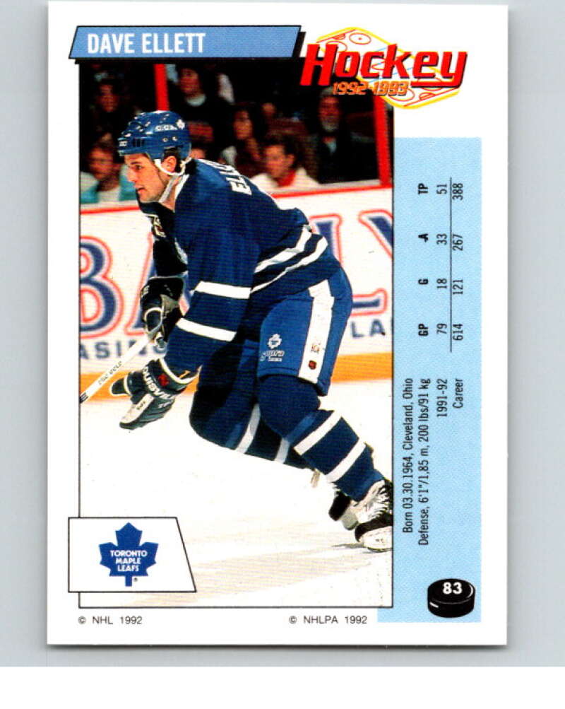 1992-93 Panini Stickers Hockey #83 Dave Ellett Toronto Maple Leafs V82620 Image 1