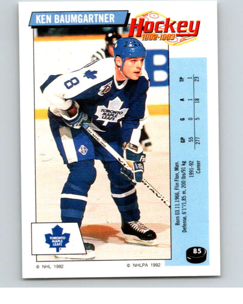 1992-93 Panini Stickers Hockey #85 Ken Baumgartner Toronto Maple Leafs V82622 Image 1