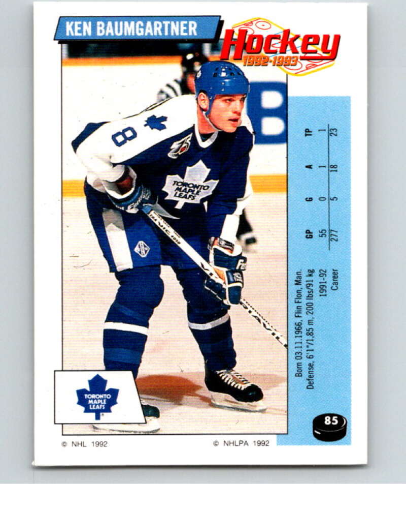 1992-93 Panini Stickers Hockey #85 Ken Baumgartner Toronto Maple Leafs V82623 Image 1