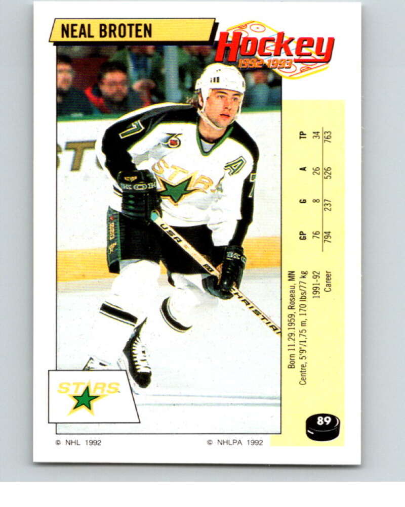 1992-93 Panini Stickers Hockey #89 Neal Broten Minnesota North Stars V82632 Image 1